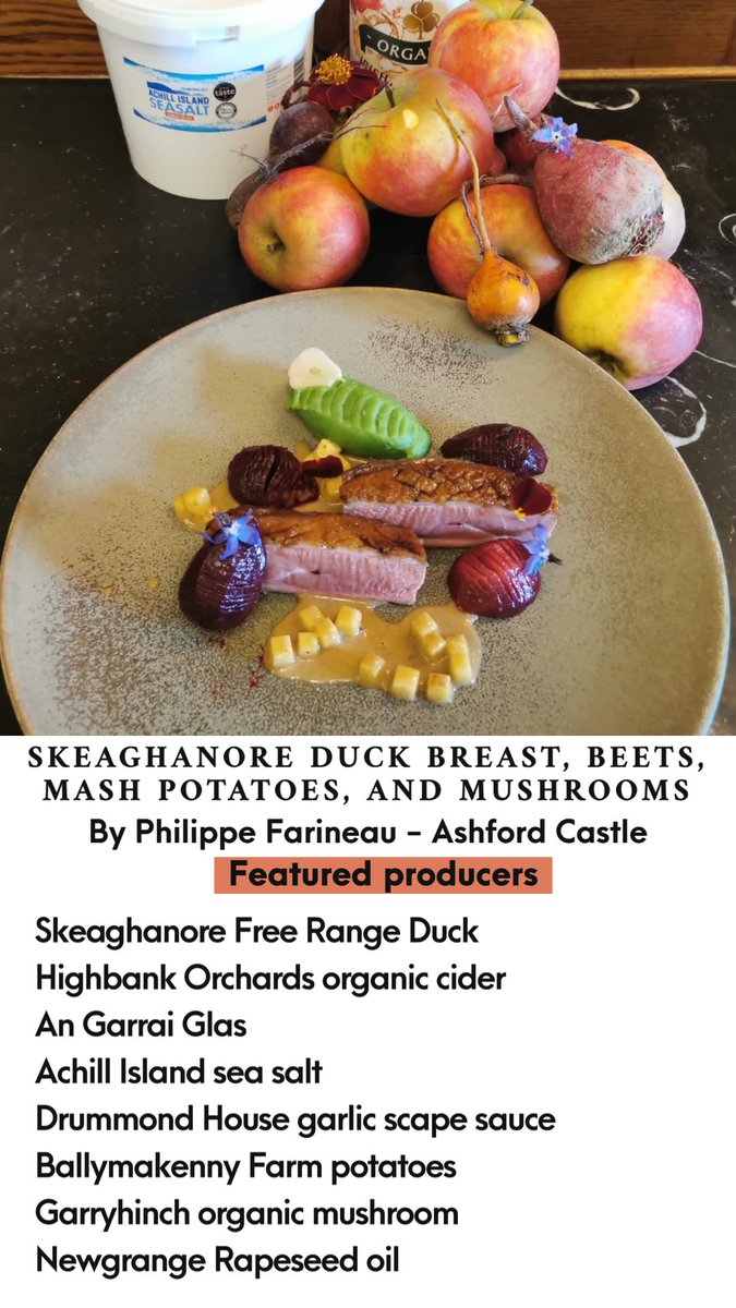 In today’s #ITFoodMonth <a href="/listentoyourpan/">Philippe Farineau</a> of <a href="/ashfordcastle/">Ashford Castle</a> celebrates producers from all corners of Ireland <a href="/SkeaghanoreDuck/">Skeaghanore West Cork Farm</a> <a href="/BallymakennyF/">Ballymakenny Farm®</a> <a href="/GarryhinchMush/">Garryhinch Wood Exotic Mushrooms</a> <a href="/highbankorchard/">highbank orchards</a> <a href="/DrummondHGarlic/">DrummondHouse Garlic</a> <a href="/achillseasalt/">AchillIslandSeaSalt</a> <a href="/NewgrangeGold/">Newgrange Gold</a> An Garrai Glas 
#Chefsmeetproducers