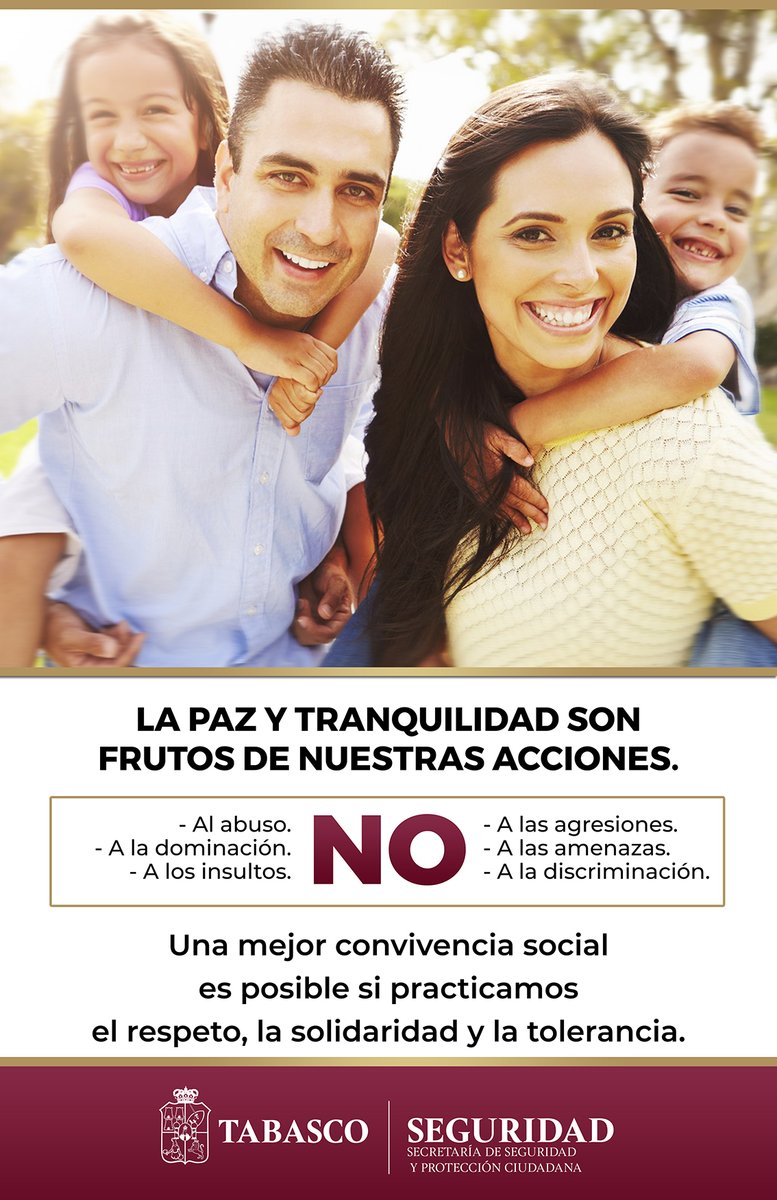 Gobdetabasco's tweet photo. El respeto, la solidaridad y la tolerancia, son valores fundamentales para la construcción de una sociedad pacífica. Fomentemos con nuestros hijos, amigos y familiares, valores que nos permitan avanzar hacia una mejor convivencia social. ¡Juntos podemos! 👪 https://t.co/7IoX0N11z1
