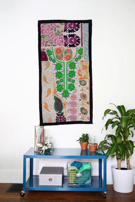 Wall Hanging art Vintage Antique Indian Handmade Embroidered Patchwork Tapestry TJ69