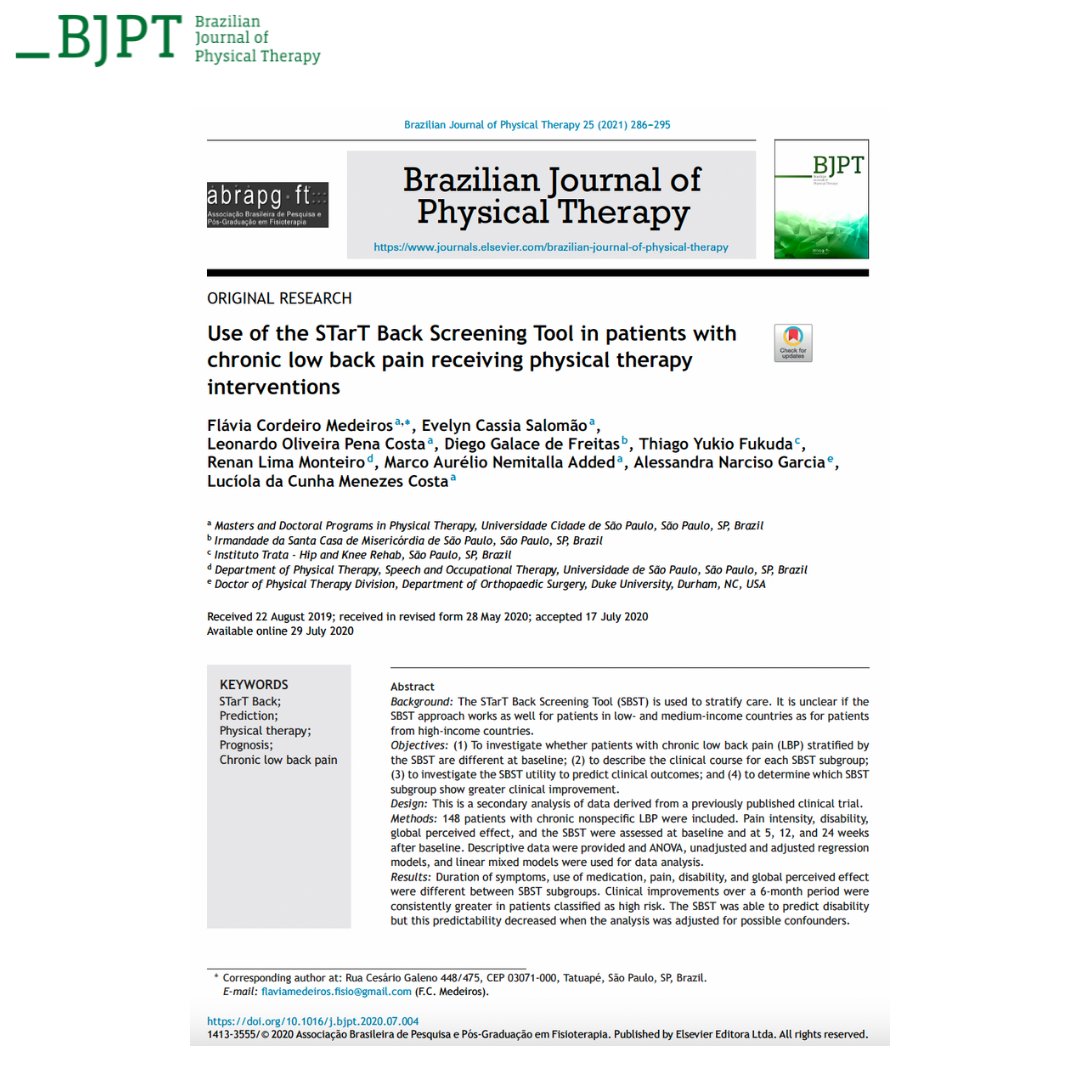 BrazJPhysTher's tweet photo. ⬇️⬇️
.
1⃣ more from the 🇧🇷 Back Pain Research Group
#BBPRG
.
Use of the STarT Back Screening Tool in patients w/ chronic LBP receiving PT interventions
.
https://t.co/jTjIrlgC5u
.
@medeirosflavia_ @DraSalomao @lcos3060 @ale_garciaPT @LuciolaMCosta 
.
#lowbackpain #Rehab #BJPT https://t.co/E8amCw2lB1