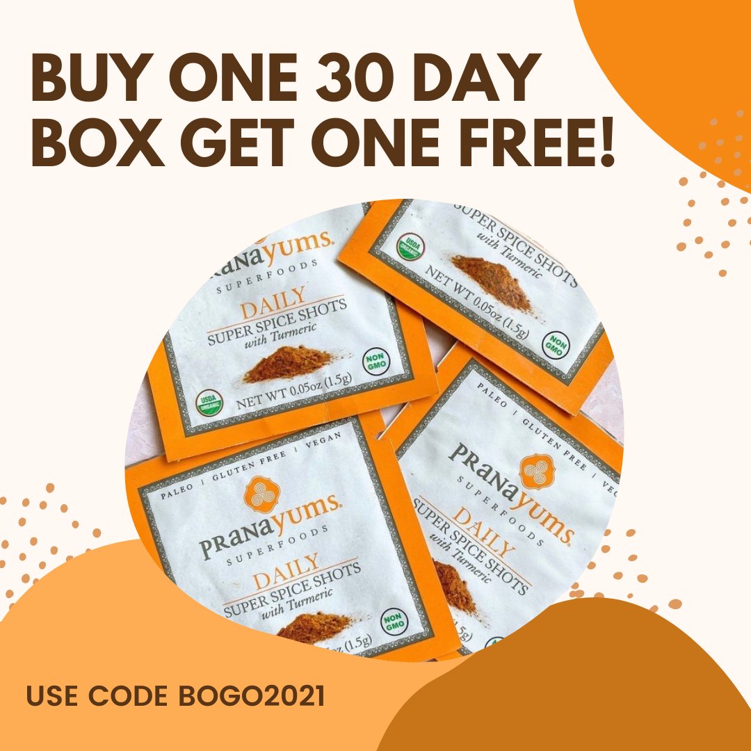 Pranayums's tweet photo. Our #BlackFridaySale is ON!🥳 Buy One 30 Day Box Get One FREE and stock up on our immune-boosting super spice blend before winter really hits!! Use the code BOGO2021 at checkout! https://t.co/wXB9wOsyKx https://t.co/VLqFaXrguO