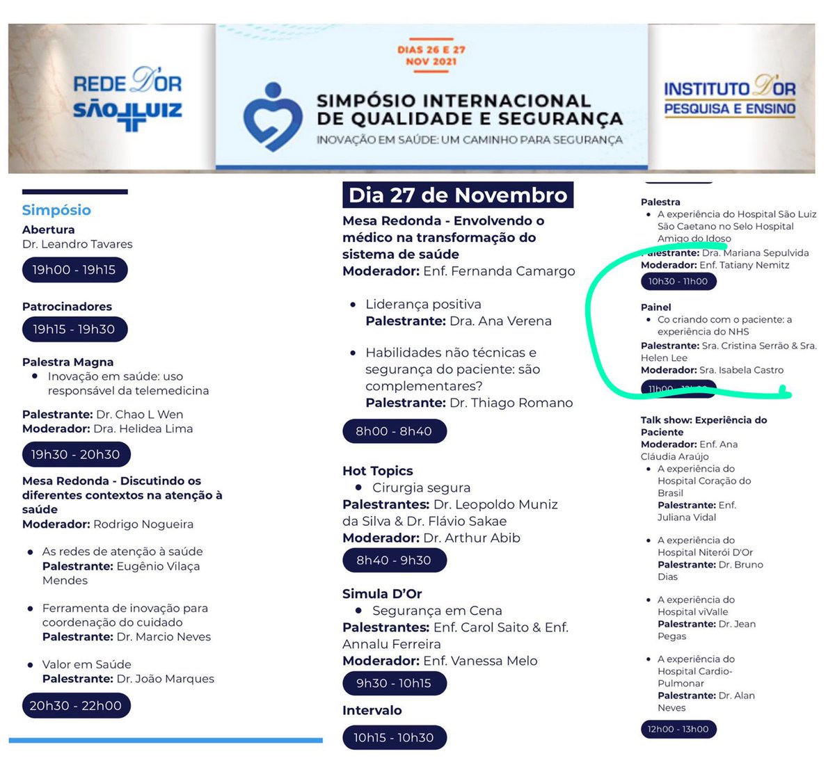 acserrao76's tweet photo. Dia 27 de Novembro #SimposioQualidadeESeguranca
#somostodosrededor
@rededor @Helidea @CASTROISABELA @helenlee321_lee #ExpOfCare going to Brazil ๐ง๐ท๐คฉ
@davidcmcnally @neilgchurchill https://t.co/Qyeus9SX3X