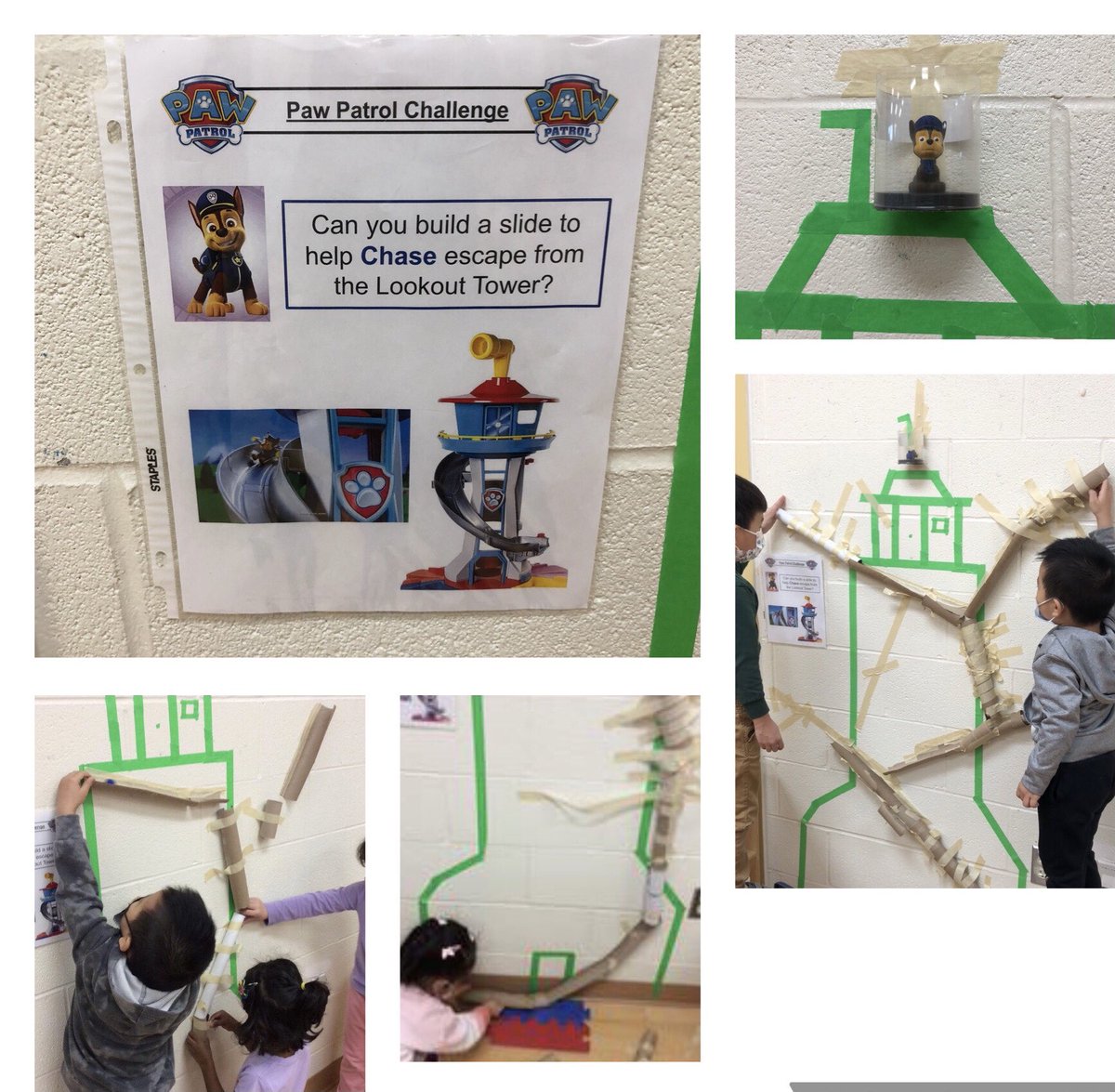Our first Paw Patrol challenge was a huge success! Lots of great problem solving and collaboration in action.  Chase has successfully made his was out of the lookout tower, and is back on the case!