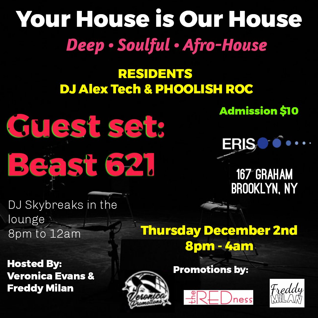 DJAlexTech's tweet photo. 👉🏽***MARK Your CALANDERS Thursday December 2nd
****
👉🏽 Your House Is Our House! W/ Guest DJ Beast621 @ Eris Evolution! ..........
https://t.co/sAQ19qvuEQ
👉🏽 Your HOUSE Is Our HOUSE! Live @ Eris Evolution Every Thursday 8pm-4am @ Eris Evolution
#erisevolution #BLM https://t.co/W20fJLkzII