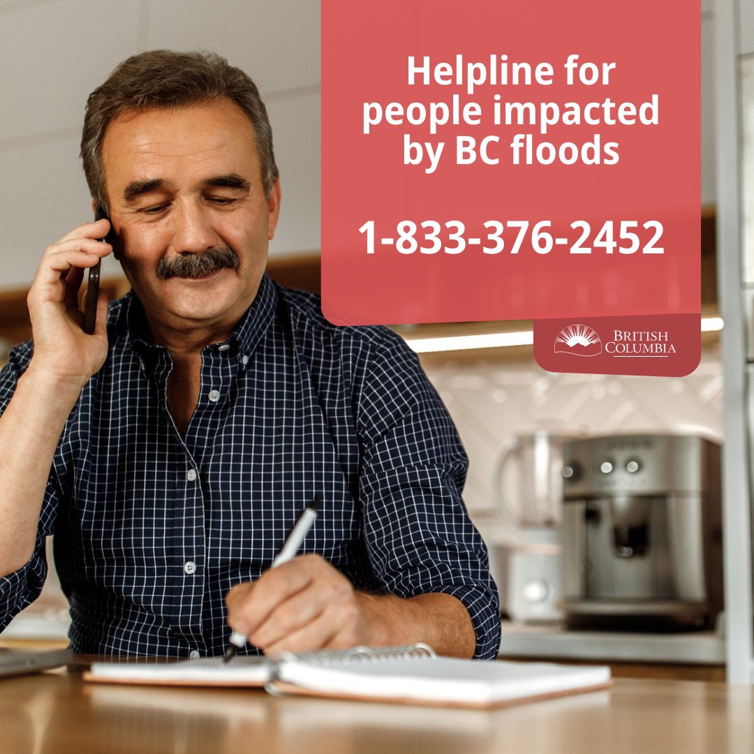 KahlonRav's tweet photo. To better support people affected by flooding, we have opened a new #ServiceBC phone line 📱 where people can get one-on-one help.
Call 1-833-376-2452 to get connected with supports and information.
The line is open 7:30am to 5:00pm PST, seven days a week. #BCFlood #BCStorm https://t.co/XbBap8S5wy