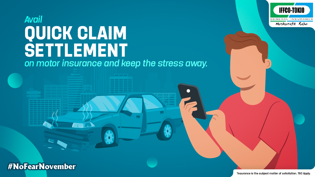 IFFCO__TOKIO's tweet photo. Say goodbye to worries when you secure yourself this #NoFearNovember.
IFFCO-Tokio provides you with quick claim settlements on Motor insurance for a hassle-free experience through our Customer App. Download here: https://t.co/m1rXa9PM90
#EasyHaiInsurance #MuskurateRaho https://t.co/xfynAyfNyH
