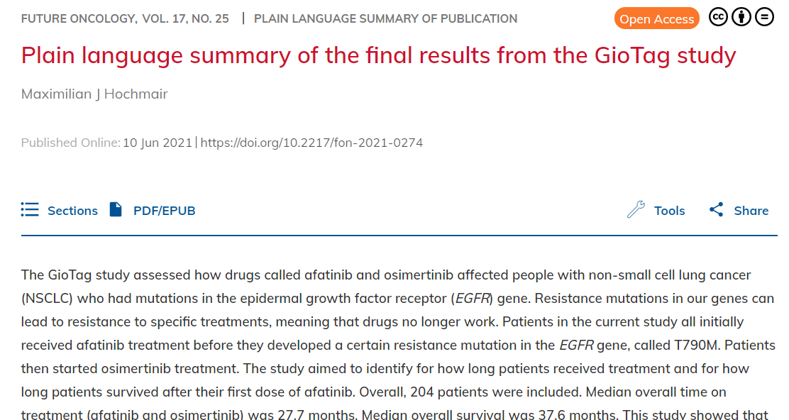 OncologyCentral's tweet photo. Don't miss out on reading this Plain Language Summary of the #GioTag study on sequential #Afatinib + #Osimertinib in #EGFR #NSCLC https://t.co/wrhvmmxRzc #LCAM #lcsm #lungcancerawarenessmonth https://t.co/LWRx1ywuLA