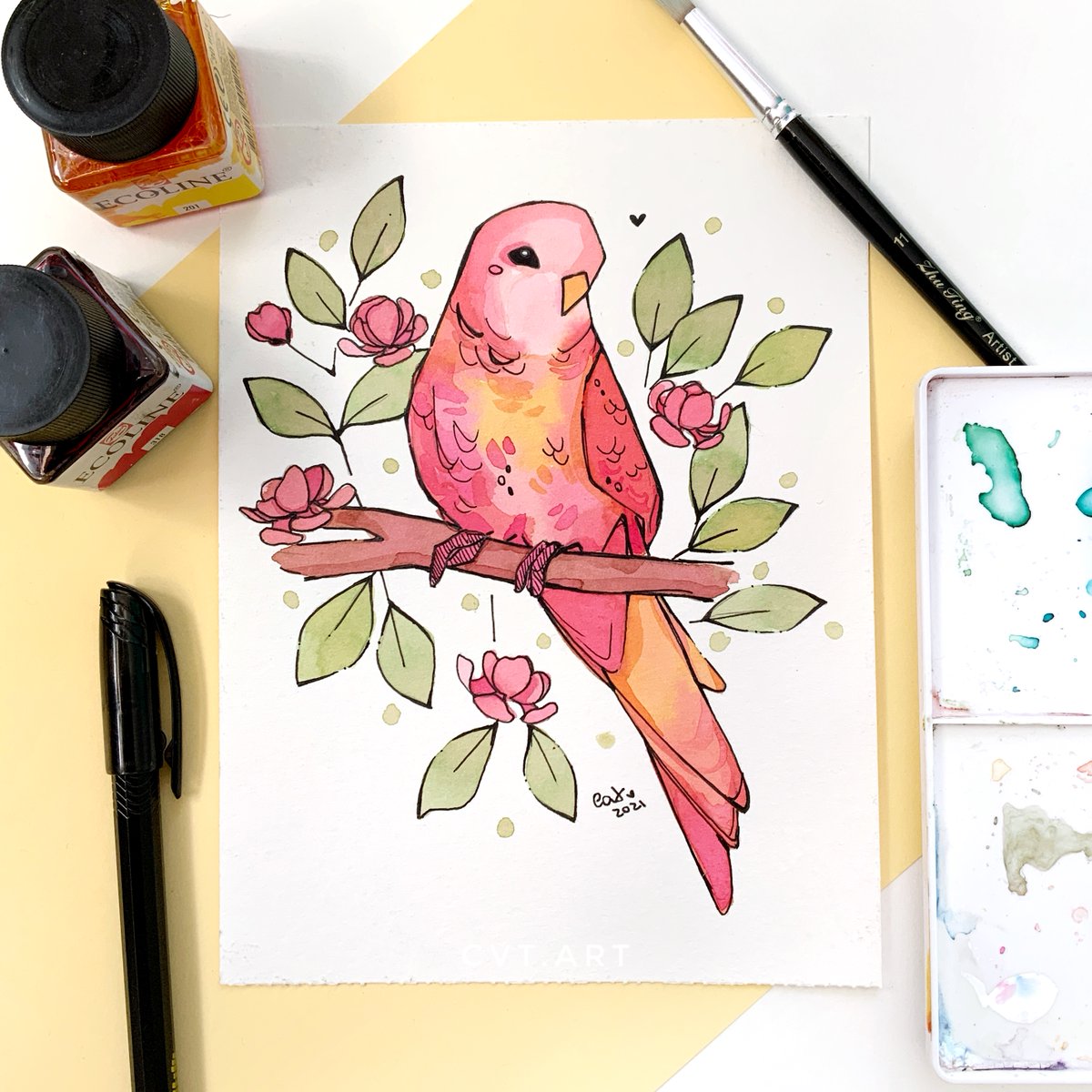 cvt_art's tweet photo. A bird for today!

#BirdTwitter #birds #Leafs #AnimalArtistsUnite #watercolor #Watercolour #watercolorpainting #art #artwork #artist #ecoline #cute  #cvtart https://t.co/RevonZ6L6l