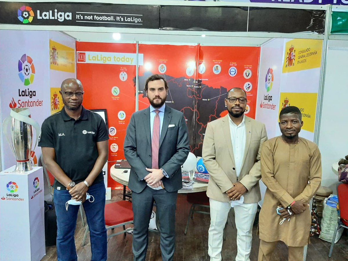 ConEspLagos's tweet photo. Delighted to support @LaLiga at the Nigerian Travel Week in #Lagos & to promote the 2022 edition of #LaLigaWeek in Madrid. #EspañaConNigeria 🇪🇸 🇳🇬 #Mutiu @LaLigaEN https://t.co/lcwlclno1K