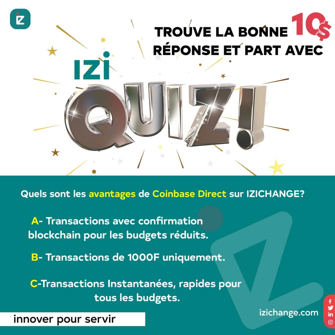 IZIchange's tweet photo. 🎁Trouve la bonne réponse et part avec 10$

👉Pour jouer :

- Abonne toi à IZICHANGE sur Twitter
- Intégre https://t.co/BTYFrW6b8b
- Tague 2 amis
- Commente ta réponse (utilise les lettres) 
- Retweete

NB : Seul la première et la dernière bonne réponse gagneront.
🔴Fin: 20h UTC https://t.co/Bypg1682Wv
