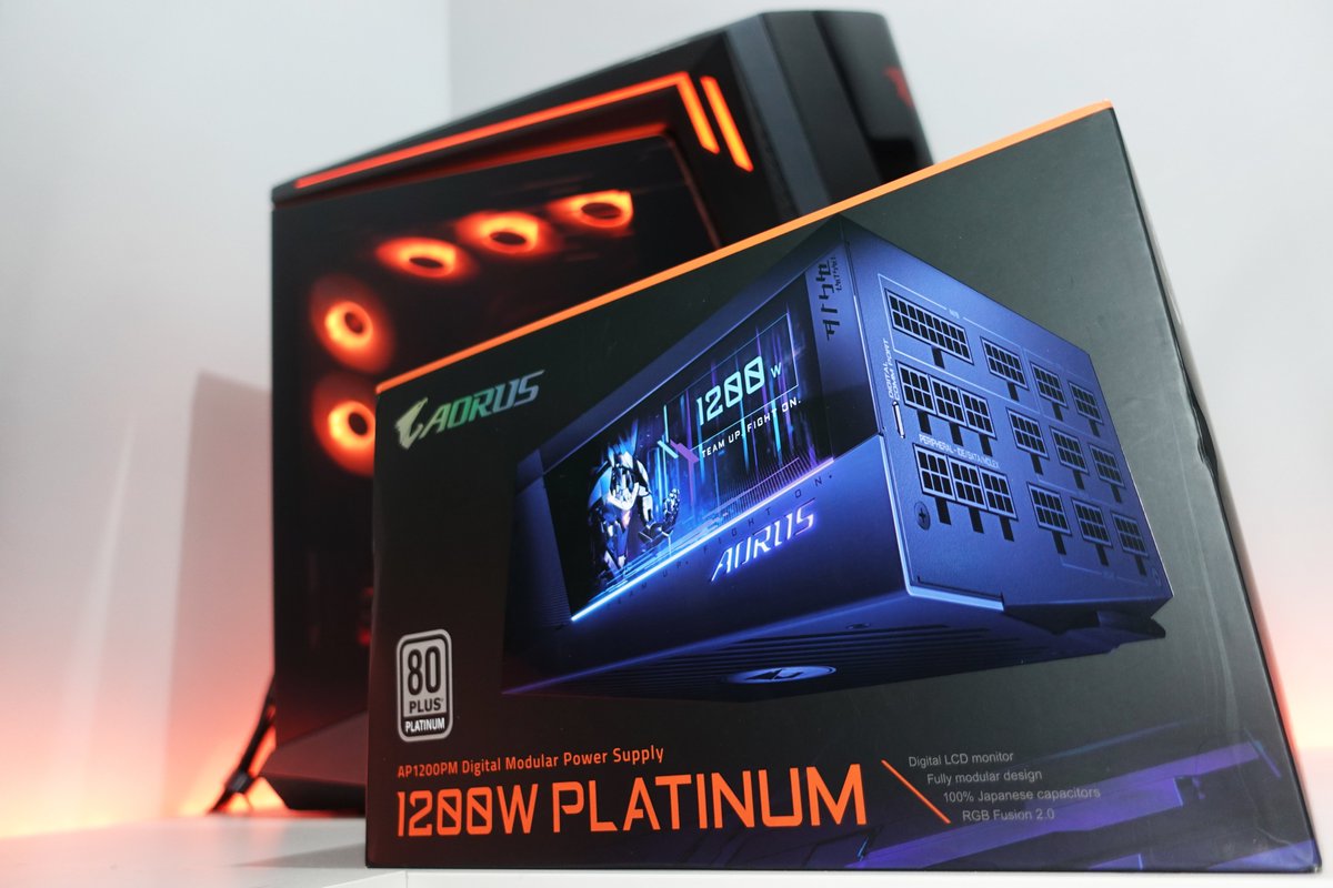 AorusAce's tweet photo. It's finally here! AORUS P1200W 80+ Platinum Modular!

#AORUS #TeamUpFightOn #PoweredByAORUS #UpgradeWithAORUS #DesignYourAORUS #AorusSetUp #GamingRoom #AorusAce #Gigabyte #FAMAORUS #Gaming #AorusCommunity #P1200W https://t.co/XnV3Eu5Iet