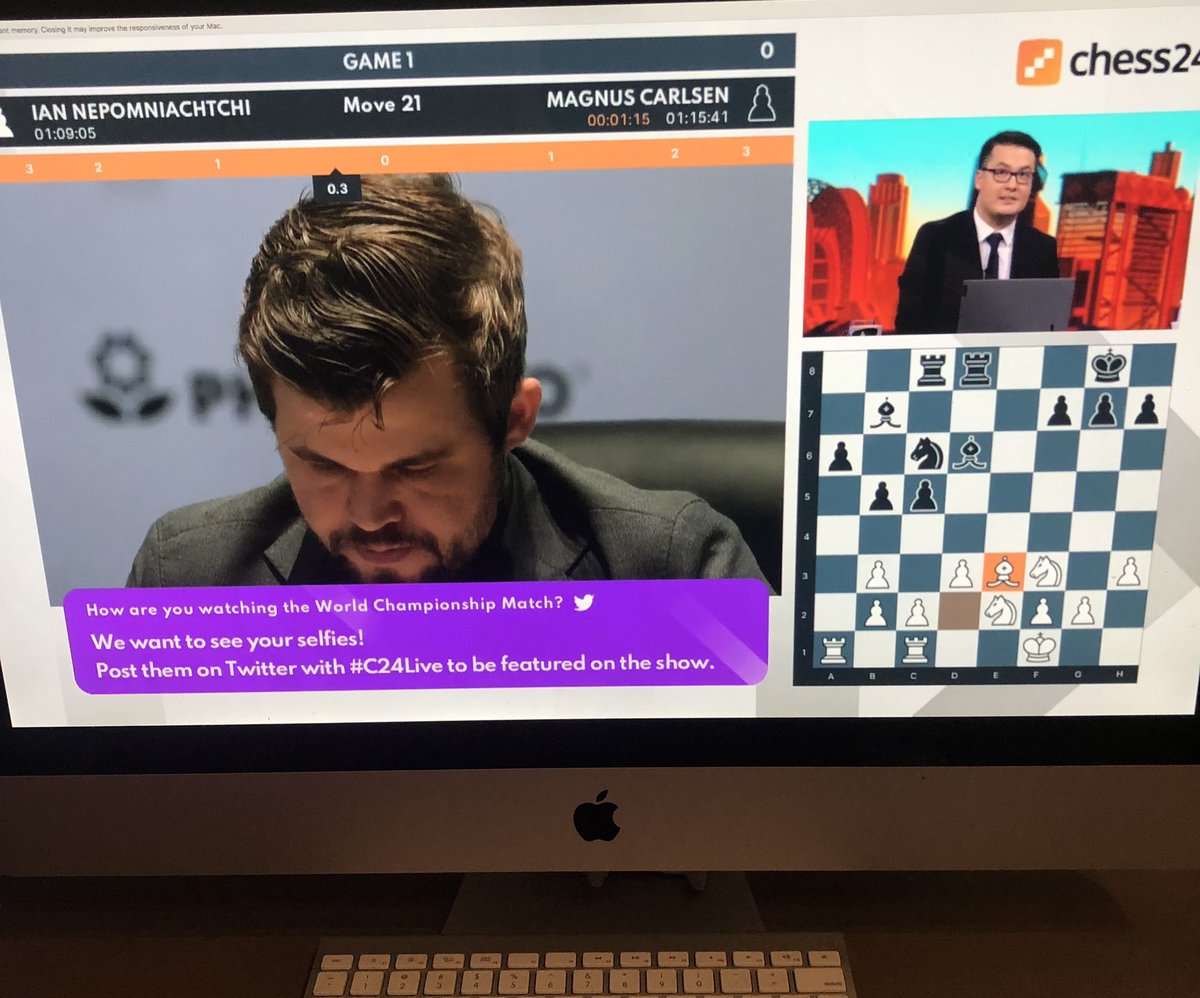 Game 1 of the FIDE Chess World Championship. So exciting! #CarlsenNepo #C24Live