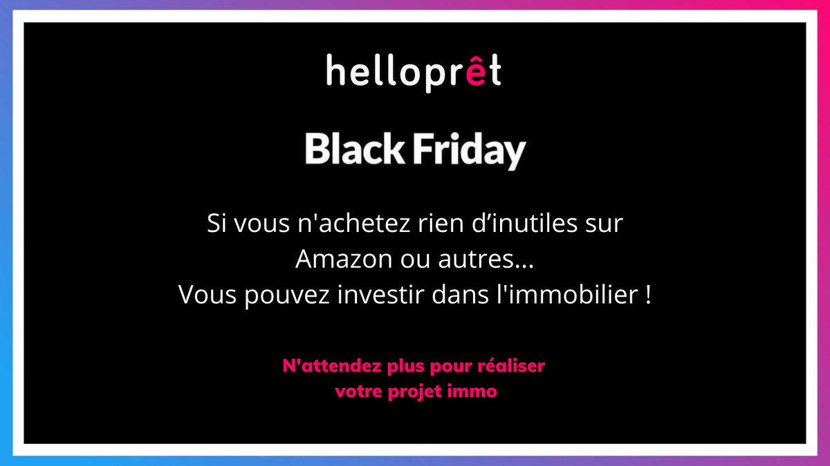 Pas Besoin du Black Friday pour investir dans le projet immo de vos rêves !  ✨

N'attendez plus pour simuler votre prêt immo 🏡hellopret.fr/mon-projet/

#immobilier #financement #propriétaires #agentimmobilier #france #créditimmobilier #logement #investissement