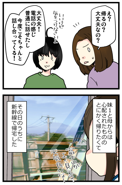 はらすさんの友達問題がきっかけで夫婦喧嘩に発展した話、その20です。
当初自分の中で予定していた日数を軽く超えて実家に滞在してたので、気が気じゃなかったです。 