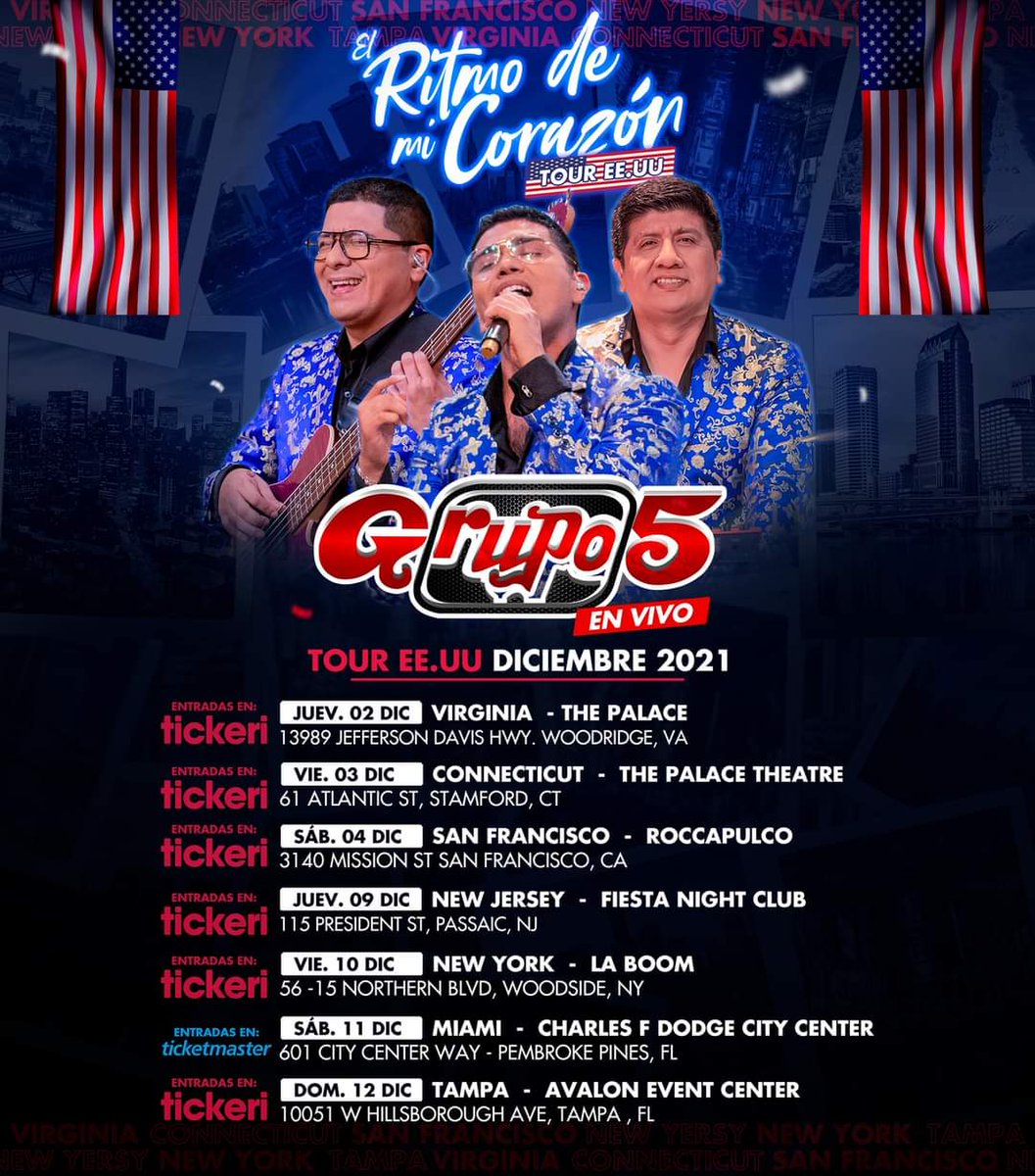 elgrupo5oficial's tweet photo. #EstadosUnidos allá vamos!
#Virginia #Conecticut #SanFrancisco #NewJersey #NewYork #Miami #TampaFl https://t.co/pS6iSiMsIU