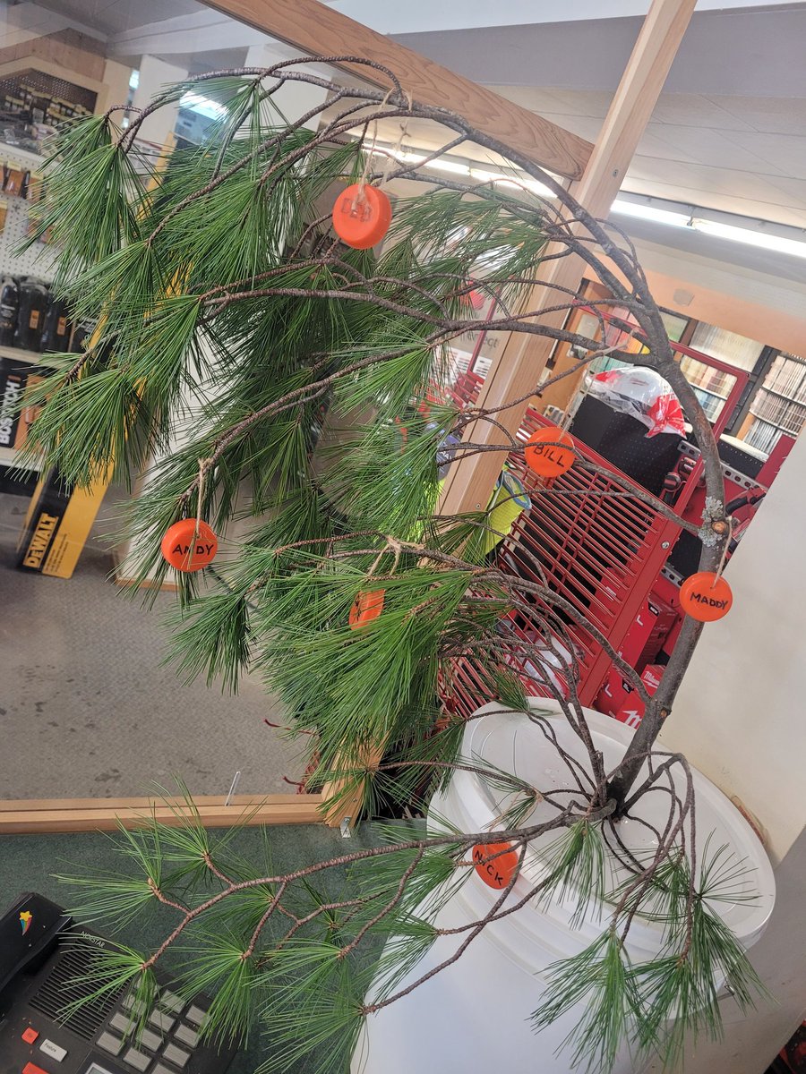The #Mactier #MLMactier #Gatorade cap #CharlieBrown Christmas Tree is back.... this year the budget included a fancy new watering pail! 😉
More to come.... we spent next years budget to! 😀 
#MuskokaLumberMactier 
#Muskoka #ParrySound #PortSevern #Seguin #MuskokaLakes
