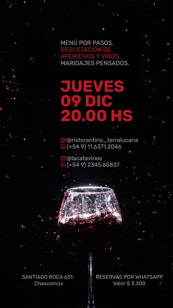 LACATAVINOS's tweet photo. Buenas!!! 🙋‍♂️

📢 Esto es lo que se viene en Diciembre...

📲 Reserven sus lugares...

⛔ Cupos limitados.

Los esperamos!!!

Salud!!! 🤗🙌🍷🥂 https://t.co/PPfdoYQ6ud