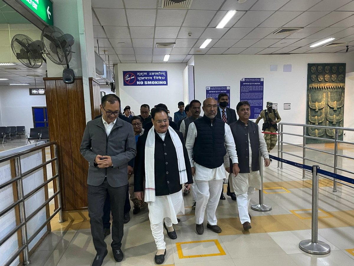 imosingh's tweet photo. Seeing off Shri @JPNadda National President @BJP4India at Imphal Airport in presence of CM @NBirenSingh, Shri @sambitswaraj, Shri @TheAshokSinghal, Smt A Sharda Devi and other @BJP4Manipur leaders. https://t.co/Sga1nqaUaN