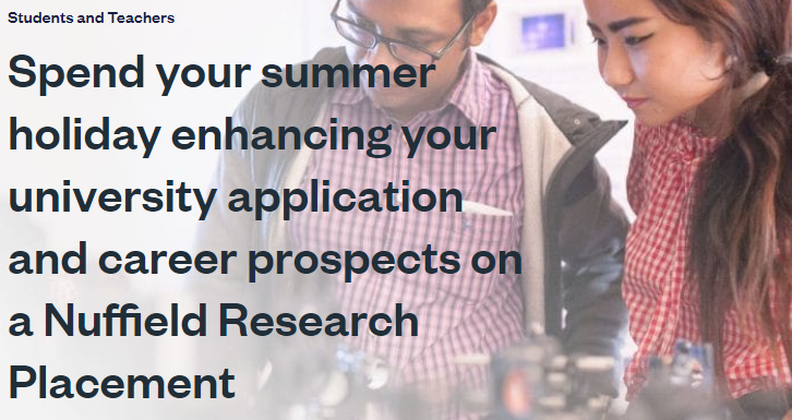 BRGS_NextSteps's tweet photo. For any Year 12 student interested in careers in academic and industrial research, check out the Nuffield Research Placement Scheme Summer 2022.  Application deadline is 28 FEB 2022. https://t.co/eOboNpSc9P https://t.co/32WVZ2aTKw