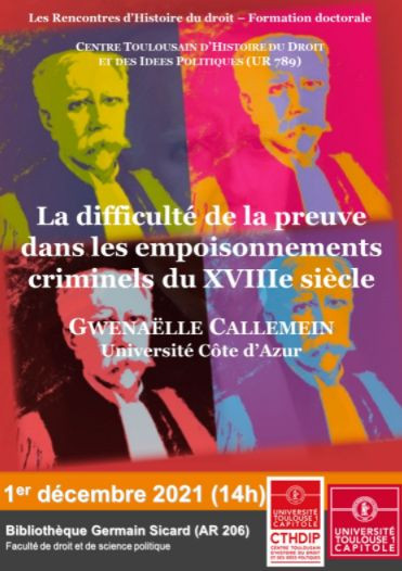 univdroit_03's tweet photo. [Conférence] 01/12 | La difficulté de la preuve dans les empoisonnements criminels du XVIIIème siècle.  @UT1Capitole, #CTHDIP https://t.co/lP3cBTbaEV https://t.co/hjHK4JWsPI
