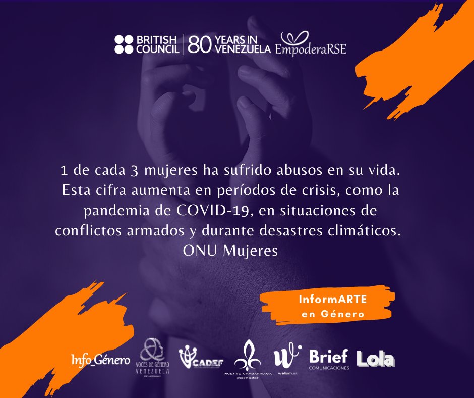 BritishArtsVe's tweet photo. Una de cada tres mujeres en el mundo ha sufrido algún tipo de abuso, siendo el maltrato físico la forma de violencia más común.
Junto a @EmpoderARSE y distintas organizaciones desarrollamos una campaña informativa para sensibilizar sobre este problema #PintaElMundoDeNaranja https://t.co/bJy7LdaASs