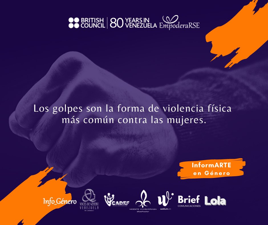 BritishArtsVe's tweet photo. Una de cada tres mujeres en el mundo ha sufrido algún tipo de abuso, siendo el maltrato físico la forma de violencia más común.
Junto a @EmpoderARSE y distintas organizaciones desarrollamos una campaña informativa para sensibilizar sobre este problema #PintaElMundoDeNaranja https://t.co/bJy7LdaASs