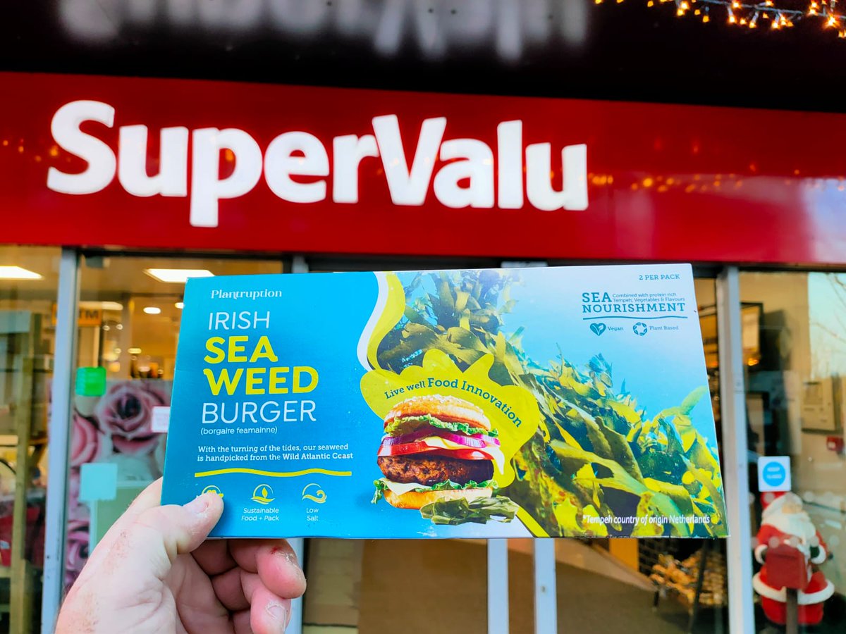 plantruption's tweet photo. We have landed in @SuperValuIRL Rathbourne!! Come on down and pick up some delicious seaweed burgers this weekend! #Vegan #Irish #Irishvegan #IrishFoodie #FoodAcademy #Vegetarian #Dublin #Oceanconservation https://t.co/fsdygdgnjz