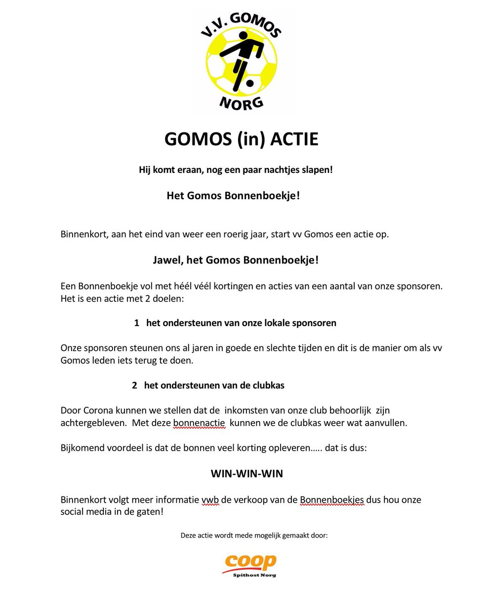 vvGOMOS's tweet image. @vvGOMOS in actie!! Het @vvGOMOS bonnenboekje komt eraan! #gomos #norg #actie #sponsoren #clubkas @CoopSpithost 🟡⚫️⚽️