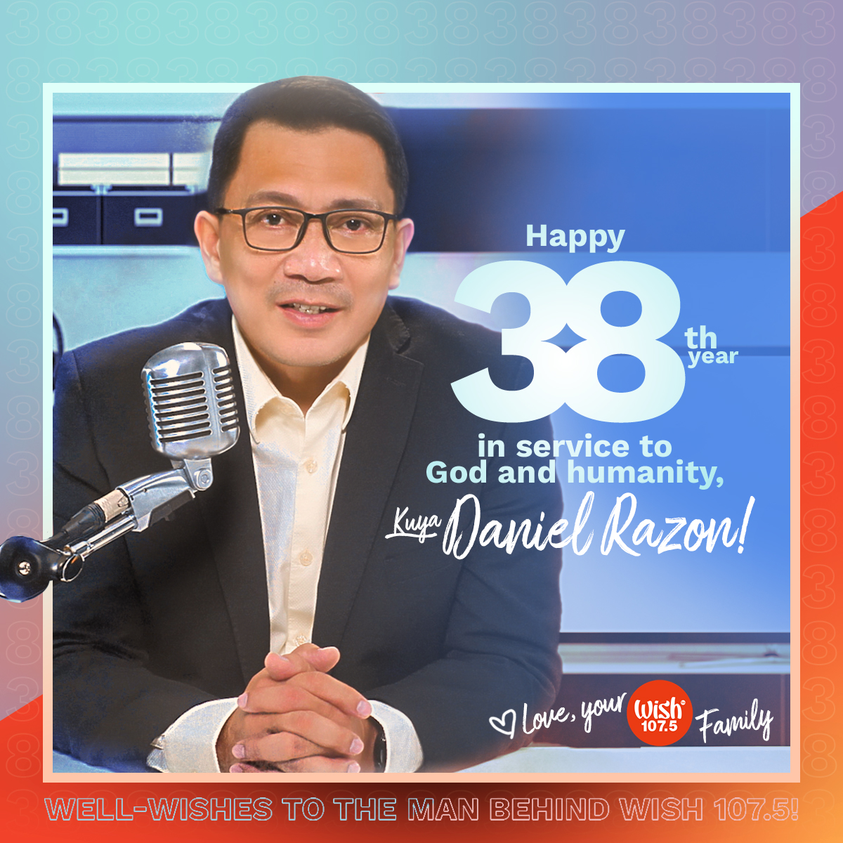 We’re sending our well-wishes to the man behind Wish 107.5’s game-changing endeavors! 

Happy 38th year in service to God and humanity, Kuya Daniel Razon! 

Love, 
Your Wish 107.5 Family 🧡

#KDR38YearsOfFaithfulService
