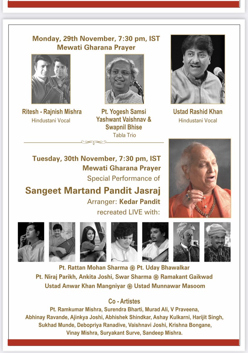 arvindkumar_ias's tweet photo. The 49th annual sangeet samaroha in memory of Sangeet Martand Pt Jasraj is from Nov 27-30th
It’s FREE event
Venue - CCRT Hitech city road, Madhapur
Classical performance by Pt Hari Prasad Chaurasia
Ustad Rashid Khan & many more
A must watch
@KTRTRS https://t.co/dxZcsI5kXZ