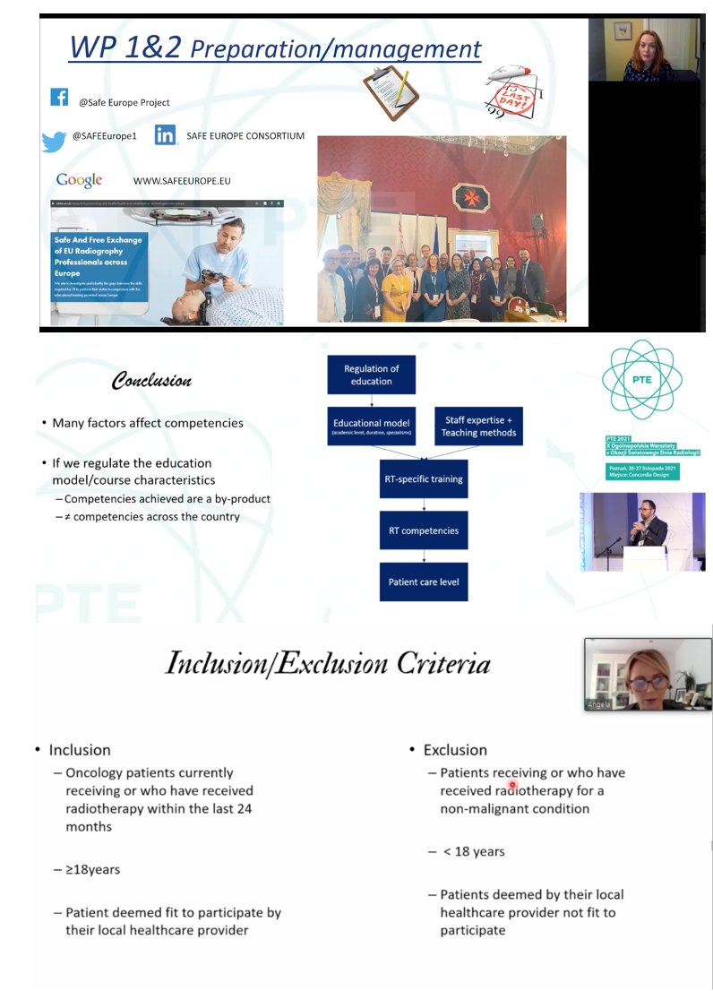 Celeste_M_O's tweet photo. PTE 2021 @SAFEEurope1 (1st part of the session)
Great presentations by @sonyia_mc @SCoRCBeardmore @jguilhermecouto @DrAngelaONeill1!
@Erasmus_Project @EUErasmusPlus @EU_Commission
#EQF #RTTs #Radiotherapy #TherapeuticRadiographers #competency #PatientPerceptions #CancerPatients https://t.co/2HOSBs9hvq