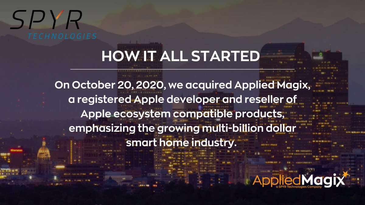 SPYRInc's tweet photo. How It All Started: On October 20, 2020, we acquired Applied Magix, a registered Apple developer and reseller of Apple ecosystem compatible products, emphasizing the growing multi-billion dollar smart home industry.

Learn more: https://t.co/LA8Zbtgdn3 $SPYR https://t.co/jDCohqviHs