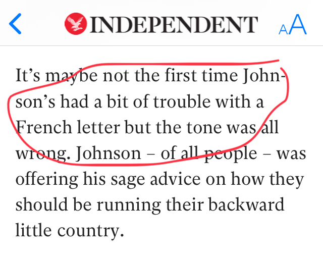 Ascerbic wit from The Independent, in the context of Patel being banished from France.

#PiriPatel #France #ToriesOut