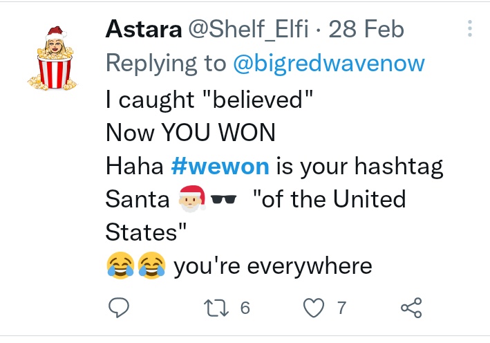 Delta5by5Dawn's tweet photo. .@BigRedWaveNow2 @Shelf_Elfi #WeWon #SantaKnew #SantaProof ๐
๐คถ๐บ๐ธ๐ฆ
https://t.co/u6yhGCAa85