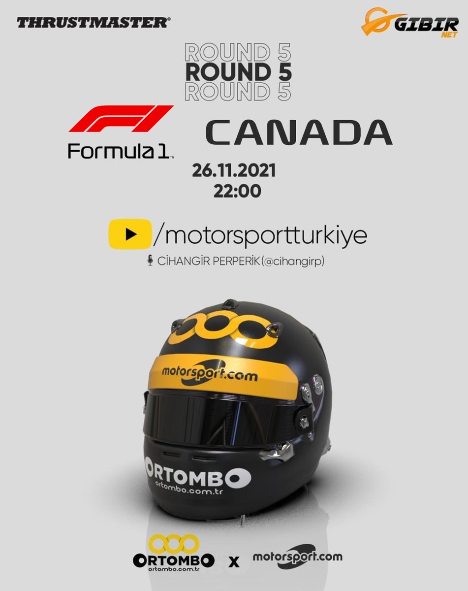 Bu akşam <a href="/motorsportcomtr/">Motorsport Türkiye</a> ile ortak düzenlediğimiz F1 2021 turnuvamız sezonun 5.yarışı Kanada gp ile devam ediyor....
<a href="/gibirnet/">GIBIRNet</a> sponsorluğundaki turnuvamız saat 22:00'de <a href="/cihangirp/">Cihangir Perperik</a> anlatımıyla <a href="/YouTube/">YouTube</a> motorsport Türkiye kanalında....