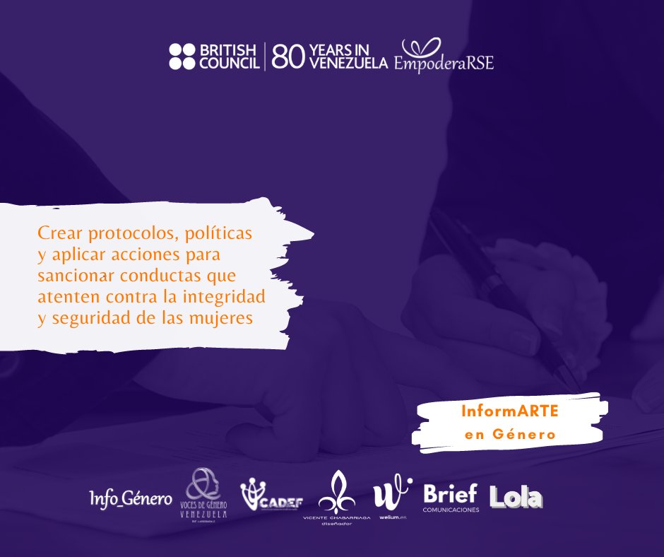 Invitamos a generar acciones que contribuyan a reducir la violencia contra las mujeres, todas y todos podemos sumarnos: infórmate y actúa.
#InformARTEenGénero #PintaElMundoDeNaranja 
<a href="/veBritish/">British Council Venezuela</a> <a href="/empoderarse/">EmpoderaRSE</a> <a href="/Info_Genero/">Proyecto Info_Género</a> <a href="/Voces_Gender/">Voces de Género Venezuela</a> <a href="/_cadef/">CADEF</a> <a href="/weliumes/">weliumes</a> @lolatecuenta_