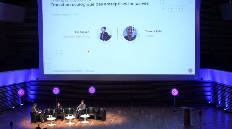 En direct #CongrèsCoorace <a href="/Eva_Sdn/">Eva Sadoun</a> <a href="/Mouv_ImpactFr/">Mouvement Impact France</a> et le candidat <a href="/yjadot/">Yannick Jadot</a> échangent sur la transition écologique des entreprises et souhaitent conditionner les aides aux entreprises à leur impact environnemental!