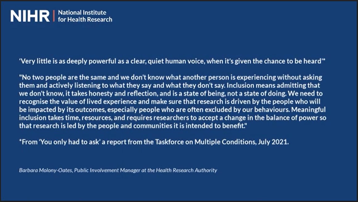 BarbaraMolony's tweet photo. @matt_westmore I love this report from the Taskforce on Multiple Conditions #YouOnlyHadToAsk https://t.co/oeJmYKEZCb so much so that I quoted it when talking about what #Inclusion means to me for the NIHR https://t.co/Jr58MVjTtI