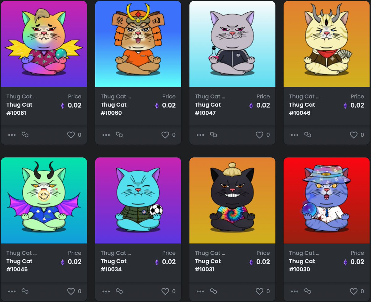 Due to the high gas fee of Ethereum, we decided to create a 10k collection on the polygon network for collectors who want to buy Thug Cat NFT but don’t willing to pay the gas fee. Each of the cats is unique and appealing that you will never get repeated one.
#NFTs #polygonNFT