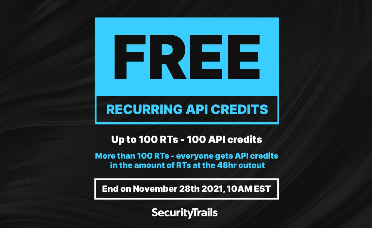 Black Friday is here! Get FREE recurring API credits if you like + retweet this tweet.

If we get up to 100 RTs everyone gets 100 recurring monthly API credits. If we get over 100 RTs, everyone gets the # of API credits in the amount of RTs.

Cut out time: November 28th 10AM EST.
