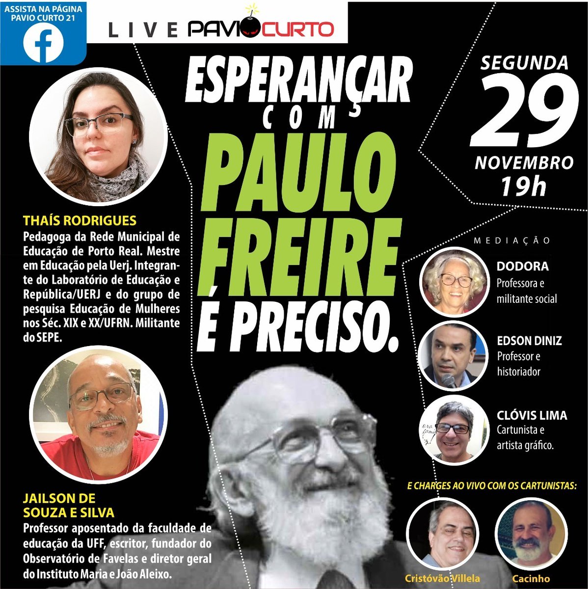 uniperiferias's tweet photo. No dia 29 de novembro, às 19h, na página https://t.co/KmfKJn4yRE assista ao bate papo com THAÍS RODRIGUES e JAILSON DE SOUZA E SILVA sobre o legado de Paulo Freire e a realidade da educação hoje.

#uniperiferias #periferiapotente #imja https://t.co/xM406cKiaD