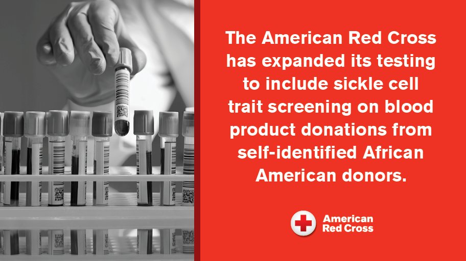 Red Cross blood product donations from self-identified African American donors are now screened for the sickle cell trait. Gain additional insight into personal health and how screening may help patients with sickle cell disease in crisis at RedCrossBlood.org/SCTrait
