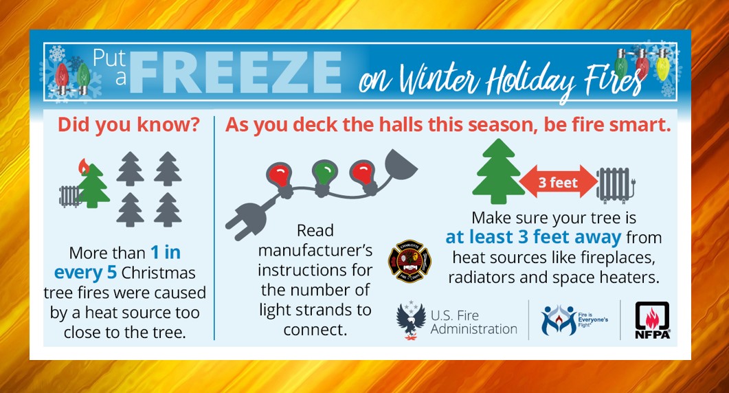 charlottefire's tweet photo. Put a freeze on winter holiday fires!
#NFPA #USFA #FireSafeHoliday #StaySafeStayAlive #cfdstrong #CFDPRIDE https://t.co/w2Z9oe9qd7
