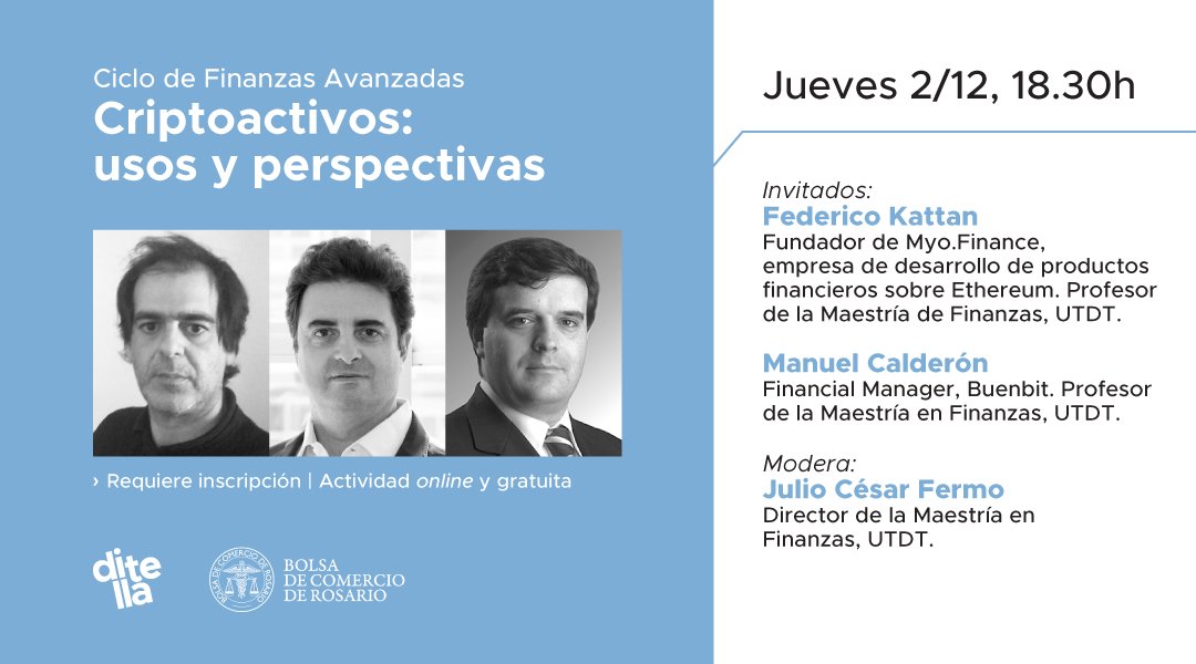 Manuel Calderon (@noponzigames) on Twitter photo Link correcto a la charla de hoy (18:30hs)
La Maestría en Finanzas #MFinDiTella invita a este nuevo webinar del ciclo. Exponen: <a href="/federicokattan/">Federico Kattan</a> (MyoFinance) y <a href="/NoPonziGames/">Manuel Calderon</a> (<a href="/buenbit/">Buenbit</a>). Modera: Julio Fermo. Inscripción acá: bit.ly/3DZ3kmN Link correcto a la charla de hoy (18:30hs)
La Maestría en Finanzas #MFinDiTella invita a este nuevo webinar del ciclo. Exponen: <a href="/federicokattan/">Federico Kattan</a> (MyoFinance) y <a href="/NoPonziGames/">Manuel Calderon</a> (<a href="/buenbit/">Buenbit</a>). Modera: Julio Fermo. Inscripción acá: bit.ly/3DZ3kmN