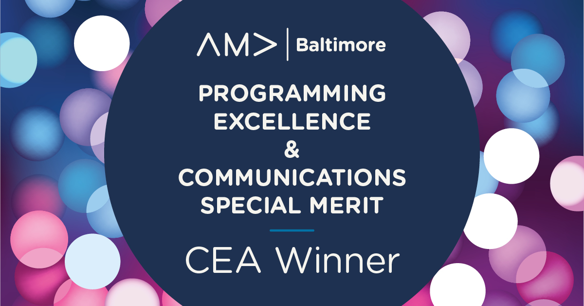 AMABaltimore's tweet photo. Our AMA Baltimore team is thrilled to be recognized by @AMA_Marketing with two Chapter Excellence Awards for our work in Programming and Communications in 2020-2021. We extend the congratulations to the other CEA winning chapters across the nation! #OneAMA https://t.co/X0FNA7SjhO