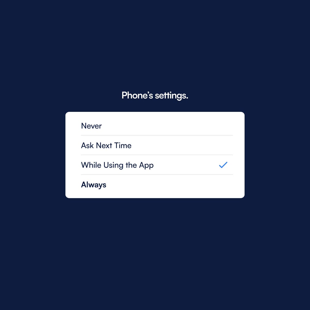voysmile_'s tweet photo. We won't ask you to have your location on allll the time. 'Only while using app' will do the trick. Yes, even when the app is closed. It's magic 🤫
#locationsettings #mobileapp #appdesign
https://t.co/3P44rJLWQM https://t.co/zYOMv3KByY