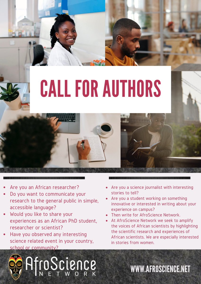 Afroscience1's tweet photo. @Afroscience1 

AfroScience Network is calling for Authors.

Kindly take a minute and read the descriptions in the flyers.

Thank you 

 #network #africa #afroscience #science #ghana https://t.co/Ar21P9gO3P