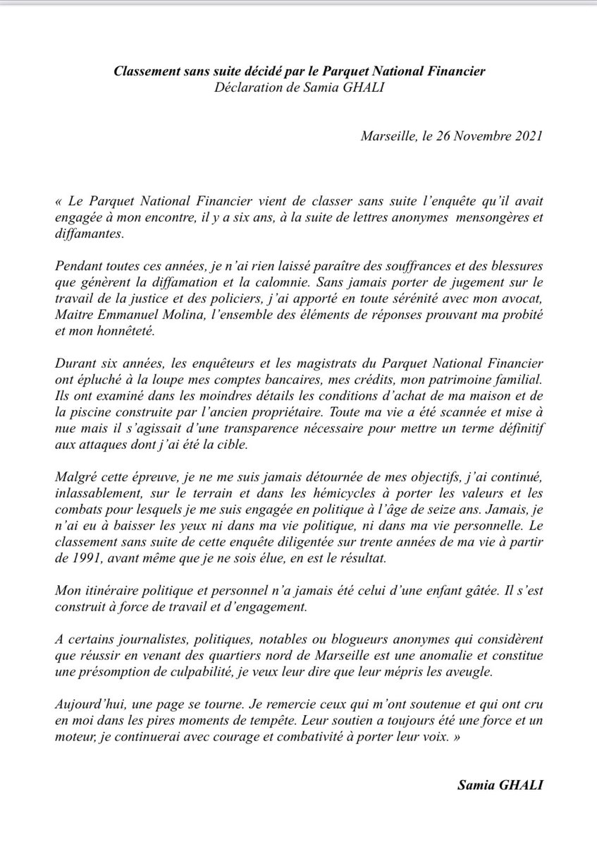 SamiaGhali's tweet photo. 🔴 Le Parquet National financier a classé sans suite l’enquête ouverte à mon encontre. 

Une page se tourne. Mes combats politiques eux se poursuivront inlassablement. https://t.co/bITwKwttPD