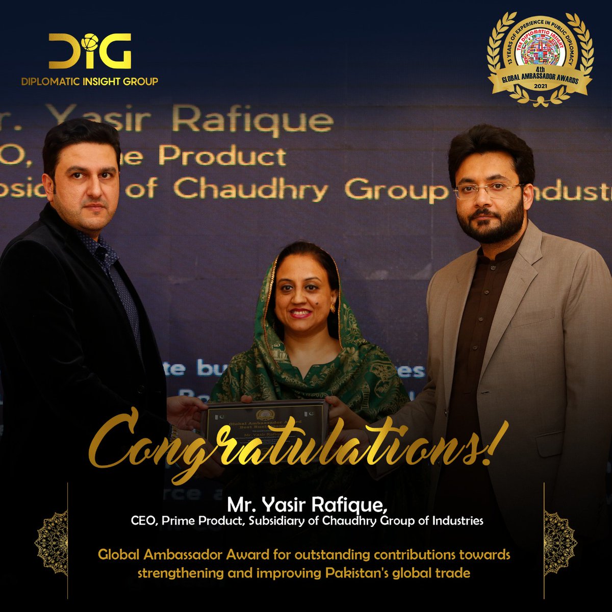 DiplomaticIns's tweet photo. #Congratulations to Yasir Rafique, CEO of Prime Paper Product #GlobalAmbassadorAward organized by  @DiplomaticIns &amp;  @DiplomaticIn_Gr

#publicdiplomacy 

@tdap_official @investinpak @GcciTweet @ChenOneOfficial  

@FMPublicDiploPK @SMQureshiPTI 
@ForeignOfficePk https://t.co/shCmRgBI3Y