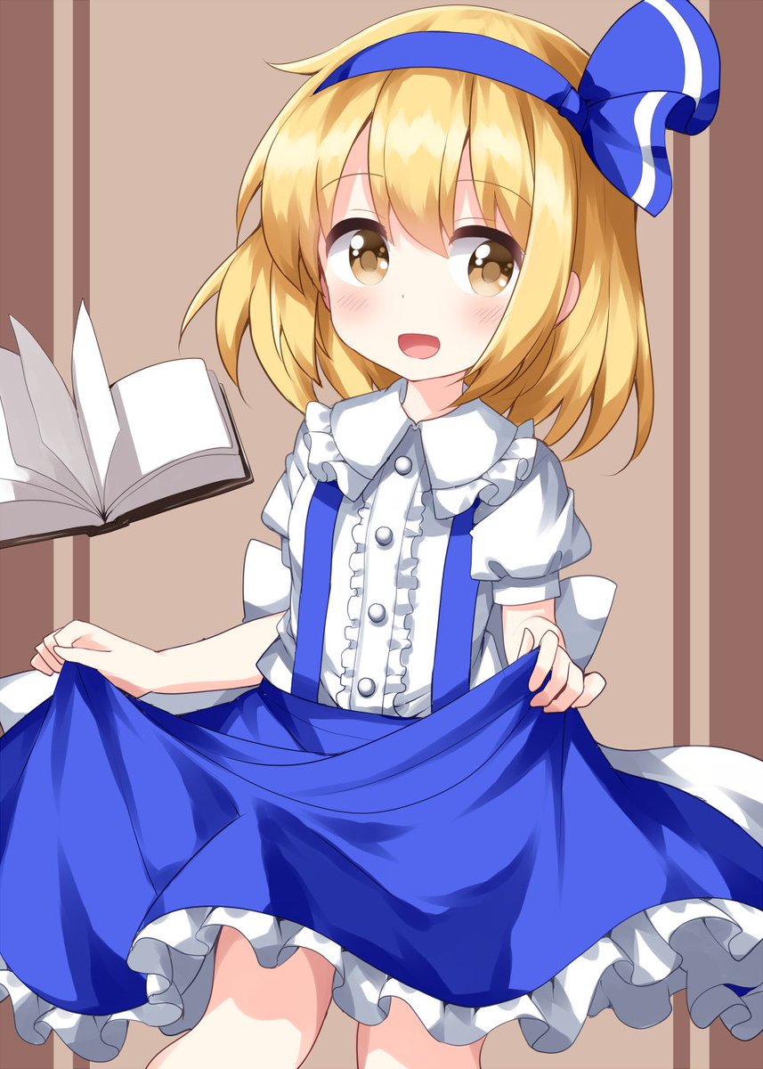 alice margatroid ,alice margatroid (pc-98) 1girl skirt blonde hair solo book short sleeves open mouth  illustration images